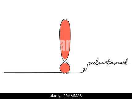 Punto esclamativo - oggetto didattico scolastico, disegno continuo con una linea, illustrazione vettoriale. Illustrazione Vettoriale
