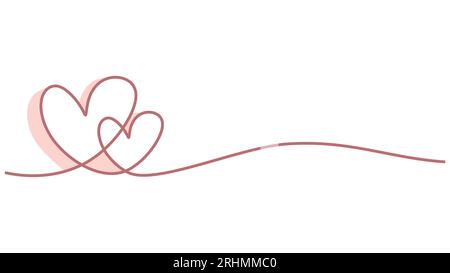 Disegno a linea continua a due cuori. Concetto di San Valentino disegnato a mano. Cuori in coppia minimalista di tendenza illustrazione, Vector Love minimalista Illustrazione Vettoriale