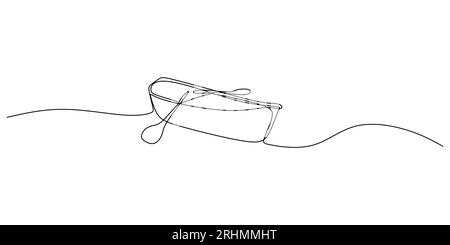 Singola linea continua di barca a remi isolata su sfondo bianco. Illustrazione Vettoriale