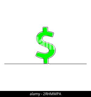disegno a una linea disegno continuo del simbolo del dollaro verde isolato su sfondo bianco. Illustrazione Vettoriale