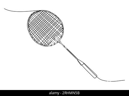 Badminton Racket One Line Drawing tema sportivo continuo disegnato a mano Illustrazione Vettoriale