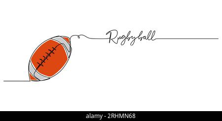 Singola linea continua di palline da rugby isolate su sfondo bianco. Illustrazione Vettoriale