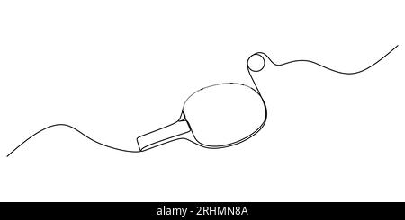 Una singola linea continua di racchetta ping pong isolata su sfondo bianco. Illustrazione Vettoriale