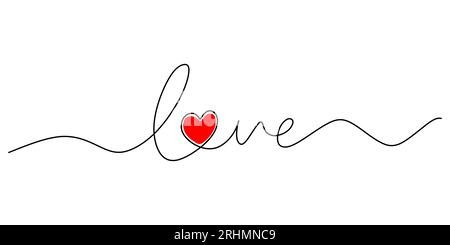 Un disegno a linee continuo tipografia linea art of Love scrittura di parole isolato su sfondo bianco. Illustrazione Vettoriale