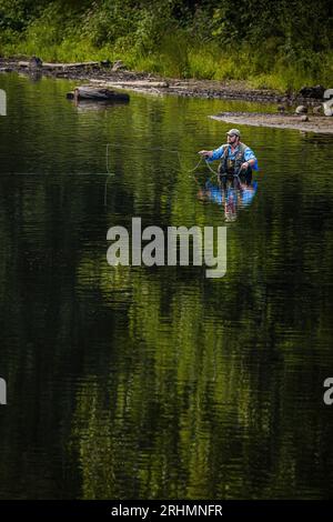 La pesca con la mosca Farmington fiume   Barkhamsted, Connecticut, Stati Uniti d'America Foto Stock