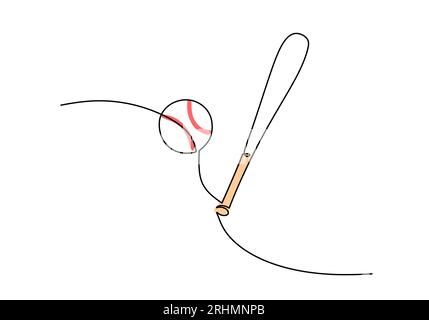Baseball One Line Drawing: Oggetto a tema sportivo continuo disegnato a mano Illustrazione Vettoriale