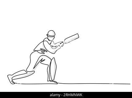 Illustrazione vettoriale minimalista giocatore di cricket, atleta impegnato in gioco di cricket Illustrazione Vettoriale