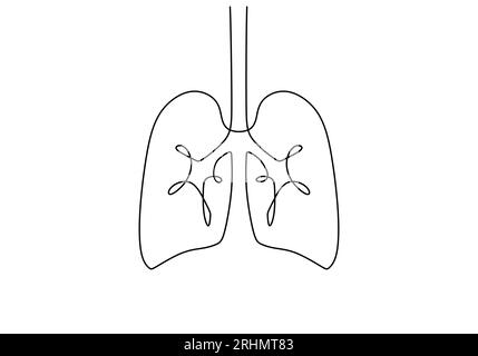 Una singola linea continua di anatomia polmonare isolata su sfondo bianco. Illustrazione Vettoriale