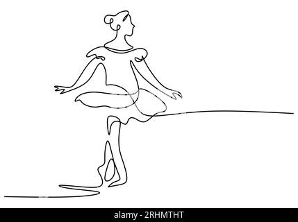 Una singola linea continua di bella ballerina femminile isolata su sfondo bianco. Illustrazione Vettoriale