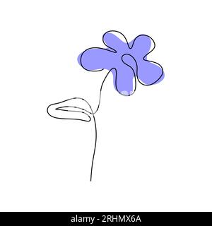 Una singola linea continua di fiori primaverili di rosa quaresimale con colore blu isolato su sfondo bianco. Illustrazione Vettoriale
