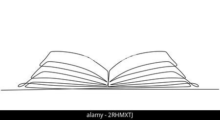 Libro aperto con disegno continuo a una linea con pagine volanti isolate su sfondo bianco in stile minimalista. Concetto educativo. Illustrazione vettoriale di bac Illustrazione Vettoriale