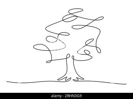 Una singola linea continua di grande albero isolato su sfondo bianco. Illustrazione Vettoriale