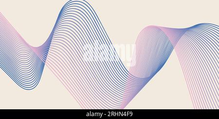 Sfondo rétro astratto con linee ondulate blu e rosa. Sfondo geometrico minimo. Linea d'onda art. Design curvo e liscio con spazio di copia. Moderno Illustrazione Vettoriale