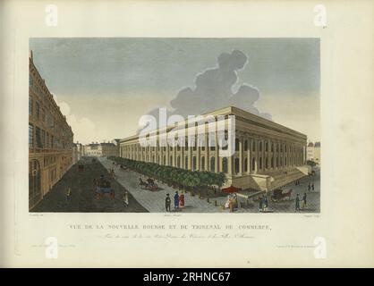 Vue de la nouvelle Bourse et du tribunal de commerce, pry du coin de la rue Notre-Dame des Victoires et des Filles Saint-Thoma. Museo: COLLEZIONE PRIVATA. Autore: Henri Courvoisier-Voisin. Foto Stock