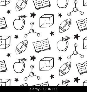 Materiale scolastico disegnato a mano con motivo senza cuciture Illustrazione Vettoriale