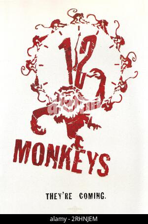 Dodici scimmie (Universal, 1995). Un foglio (26,75' X 39,75') SS Advance. Fantascienza. Con Bruce Willis, Brad Pitt, Foto Stock