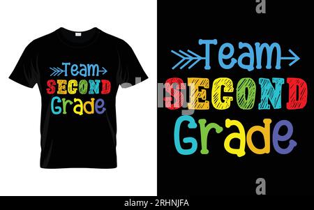 T-shirt tipografica Team Second Grade Back to School Illustrazione Vettoriale