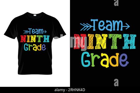 T-shirt tipografica Team Ninth Grade Back to School Illustrazione Vettoriale