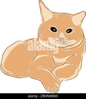 Illustrazione o vettore di un gatto arancione che giace guardando in avanti. Illustrazione Vettoriale