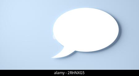 Fumetto bianco singolo rotondo vuoto o palloncino su sfondo blu con modello ombra, illustrazione 3D. Foto Stock