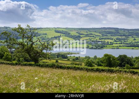 Lago Blagdon nella Yeo Valley ai piedi settentrionali delle Mendip Hills da Nemptett Thrubwell, Somerset, Inghilterra. Foto Stock