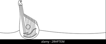 Bandura, strumento a corde disegno continuo su una linea. Strumenti musicali illustrazione continua su una riga. Illustrazione lineare minimalista vettoriale. Illustrazione Vettoriale