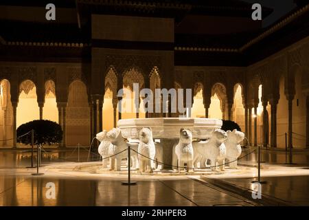 Spagna, Andalusia, Granada, Alhambra, Palacios Nazaries, patio de los Leones, Corte dei Leoni, foto notturna Foto Stock