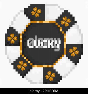 Chip di poker pixel art. Casino chips Lucky Illustrazione Vettoriale