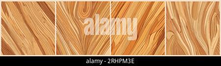 Set di texture in legno astratto. Sfondo rustico naturale, banner, copertina. Illustrazioni vettoriali realistiche nei colori beige e marrone Illustrazione Vettoriale