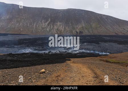 Campi di lava, poco dopo l'eruzione vulcanica "Fagradallsfjall". Regione di Keilir / Litli-Hrútur. Foto Stock