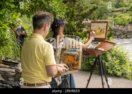 Pittori Plein Air dipingono a DUMBO Brooklyn NYC Foto Stock