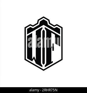 WF Letter Logo monogramma esagono scudo forma corona castello geometrico con modello di design in stile sagomato Foto Stock