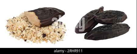 Fagiolo di Tonka isolato su sfondo bianco con profondità di campo piena. Fagiolo di Dipteryx odorata Foto Stock