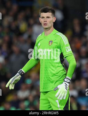 Illan Meslier #1 del Leeds United durante la partita del campionato Sky Bet Leeds United vs West Bromwich Albion a Elland Road, Leeds, Regno Unito, 18 agosto 2023 (foto di James Heaton/News Images) in, il 18/8/2023. (Foto di James Heaton/News Images/Sipa USA) credito: SIPA USA/Alamy Live News Foto Stock