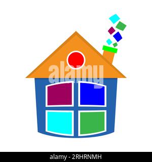 Colorato e grazioso modello di design per la casa dei cartoni animati. Clipart vettoriale creativo e disegno. Illustrazione semplice isolata. Illustrazione Vettoriale