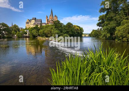 Cattedrale di Limburgo e castello sulla roccia calcarea sopra Lahn, Germania, Assia, Limburg an der Lahn Foto Stock