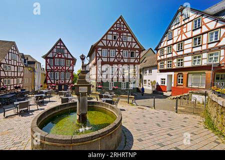 Case a graticcio sul Kornmarkt nel centro storico, Germania, Assia, Wetzlar Foto Stock
