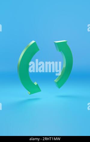 Simbolo di aggiornamento verde su sfondo blu. illustrazione 3d. Foto Stock