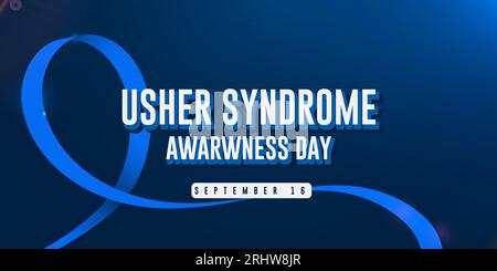 Giornata di sensibilizzazione sulla sindrome di Usher il 16 settembre con nastro, poster con sfondo blu e illustrazione vettoriale per il design di banner. Illustrazione Vettoriale