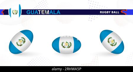 Palla di rugby con la bandiera del Guatemala in varie angolazioni sullo sfondo astratto. Raccolta vettori Rugby. Illustrazione Vettoriale