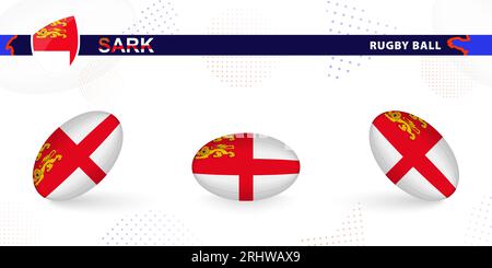 Set di palline da rugby con la bandiera di Sark in varie angolazioni su sfondo astratto. Raccolta vettori Rugby. Illustrazione Vettoriale