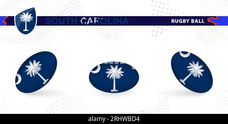 Palla di rugby con la bandiera del South Carolina in varie angolazioni sullo sfondo astratto. Raccolta vettori Rugby. Illustrazione Vettoriale