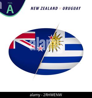 Competizione di rugby nuova Zelanda contro Uruguay. Rugby contro icona. Illustrazione vettoriale. Illustrazione Vettoriale