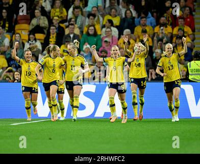 Brisbane, Australia. 19 agosto 2023. La Svezia festeggia il 1-0 durante il terzo posto della Coppa del mondo femminile FIFA tra Svezia e Australia al Brisbane Stadium, Brisbane, Australia, il 19 agosto 2023.foto: Pontus Lundahl/TT/code 10050 credito: TT News Agency/Alamy Live News Foto Stock