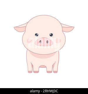 carino maiale kawaii su sfondo bianco isolato tema vegan vegan Illustrazione Vettoriale