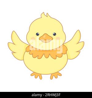 carina anatra di pollo kawaii su sfondo bianco isolato tema vegan Illustrazione Vettoriale