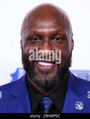 Beverly Hills, Stati Uniti. 18 agosto 2023. BEVERLY HILLS, LOS ANGELES, CALIFORNIA, USA - 18 AGOSTO: L'ex giocatore di basket americano Lamar Odom arriva al 23° Annual Harold and Carole Pump Foundation Gala tenutosi al Beverly Hilton Hotel il 18 agosto 2023 a Beverly Hills, Los Angeles, California, Stati Uniti. (Foto di Xavier Collin/Image Press Agency) credito: Image Press Agency/Alamy Live News Foto Stock