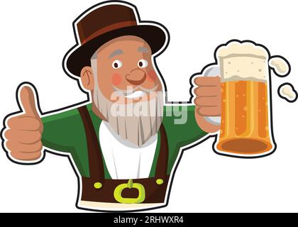 Il personaggio dell'Oktoberfest che beve birra isolata su uno sfondo bianco Illustrazione Vettoriale