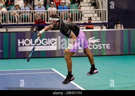 Caspar Ruud in azione. Florida, USA, Miami Open Tennis, marzo 2023, Hard Rock Stadium, foto: Chris Arjoon/Credit Foto Stock