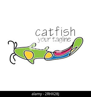 Colorato logo di pesce gatto. Logo vettoriale per FISH. Illustrazione Vettoriale